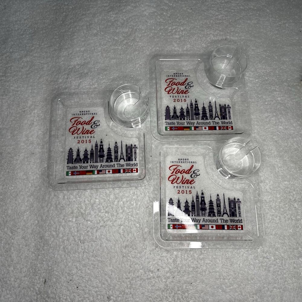 Epcot’s Food And Wine 2015 Festival Appetizer & Wine Plate Lot of 3 Trays